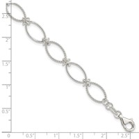 Sterling Silver Polished Textured Fancy Oval Link Bracelet, 7.5" view 4