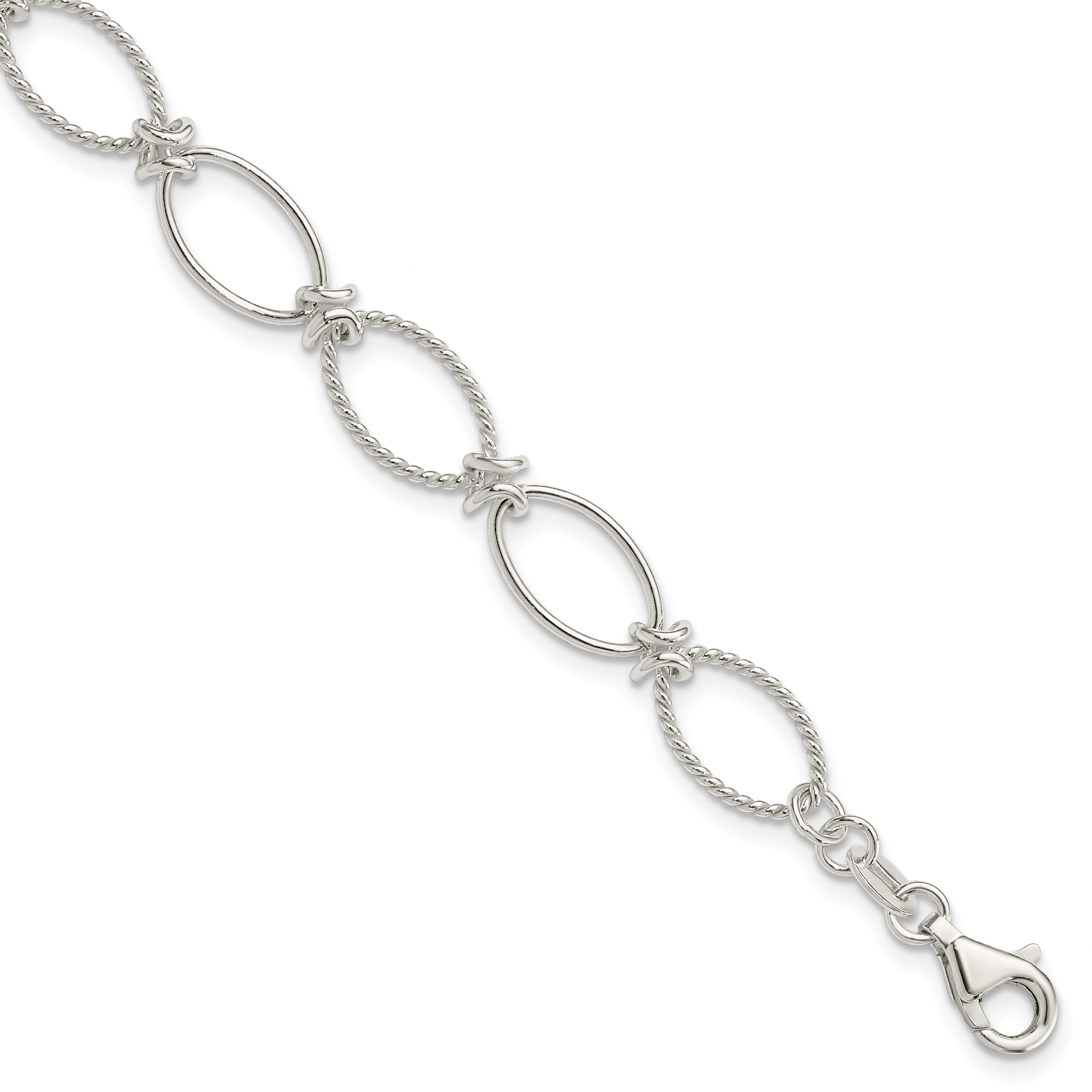 Sterling Silver Polished Textured Fancy Oval Link Bracelet (QG3060-7.5)
