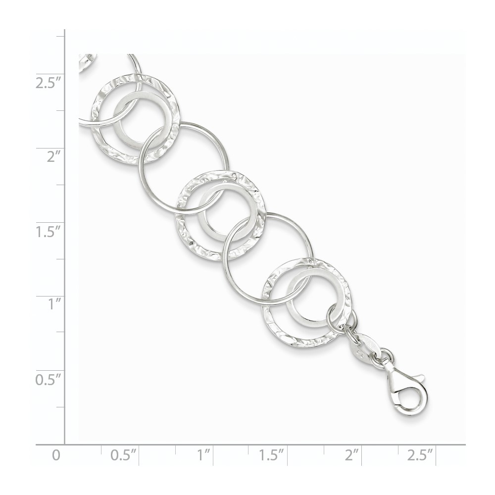 Sterling Silver Polished Textured Fancy Circle Link Bracelet (QG3070-7.5)