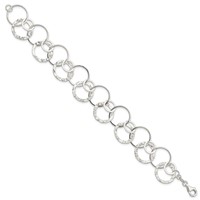 Sterling Silver Polished Textured Fancy Circle Link Bracelet, 7.5" view 2