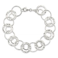 Sterling Silver Polished Textured Fancy Circle Link Bracelet, 7.5" view 3