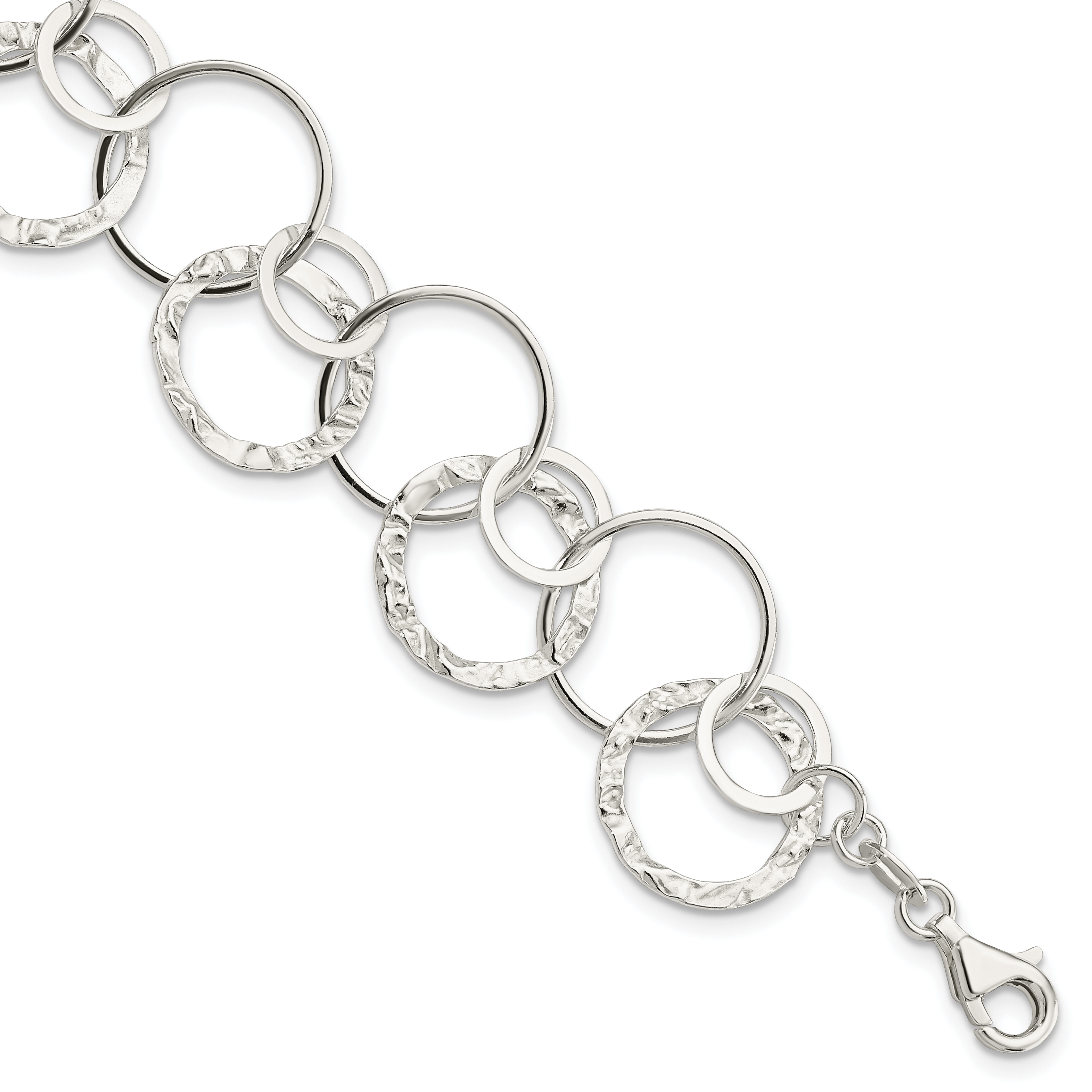 Sterling Silver Polished Textured Fancy Circle Link Bracelet (QG3070-7.5)