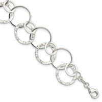 Sterling Silver Polished Textured Fancy Circle Link Bracelet, 7.5" view 1