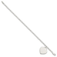 Sterling Silver Engravable 16x 18mm Heart Charm Rolo Link Bracelet, 7" view 2