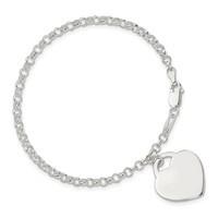 Sterling Silver Engravable 16x 18mm Heart Charm Rolo Link Bracelet, 7" view 3