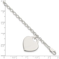Sterling Silver Engravable 16x 18mm Heart Charm Rolo Link Bracelet, 7" view 4