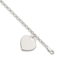 Sterling Silver Engravable 16x 18mm Heart Charm Rolo Link Bracelet, 7" view 1