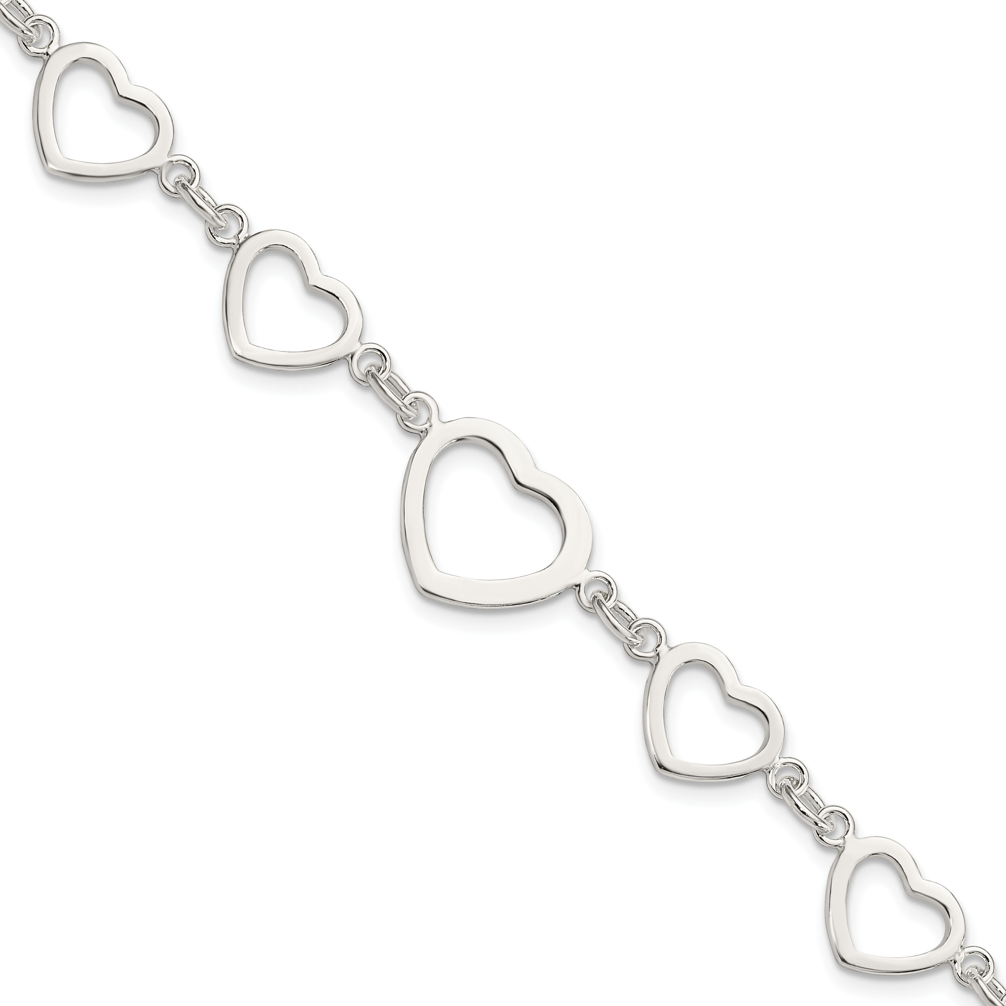 Sterling Silver Polished Heart Fancy Link Bracelet (QG3100-7.5)