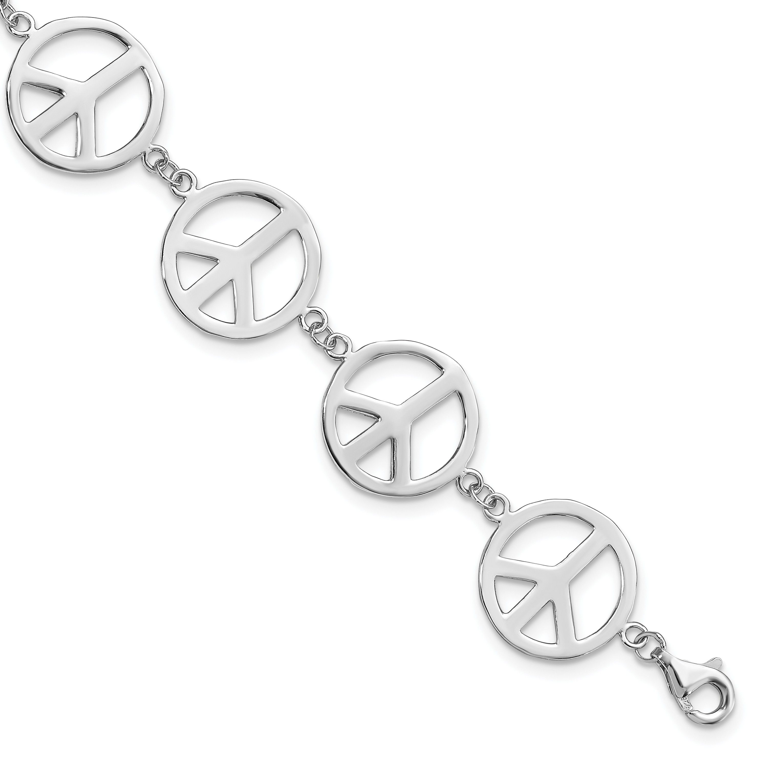 Sterling Silver Rhodium-plated 7.25in Peace Symbol Bracelet (QG3104-7.25)