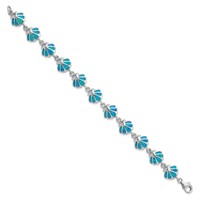 Sterling Silver Rhodium-plated Created Blue Opal Inlay Shell Bracelet, 7" view 2