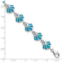 Sterling Silver Rhodium-plated Created Blue Opal Inlay Shell Bracelet, 7" view 3