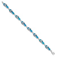 Sterling Silver Rhodium-plated Created Blue Opal Inlay Sandal Bracelet, 7" view 2