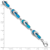 Sterling Silver Rhodium-plated Created Blue Opal Inlay Sandal Bracelet, 7" view 3