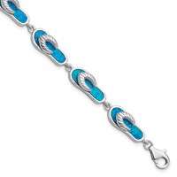 Sterling Silver Rhodium-plated Created Blue Opal Inlay Sandal Bracelet, 7" view 1