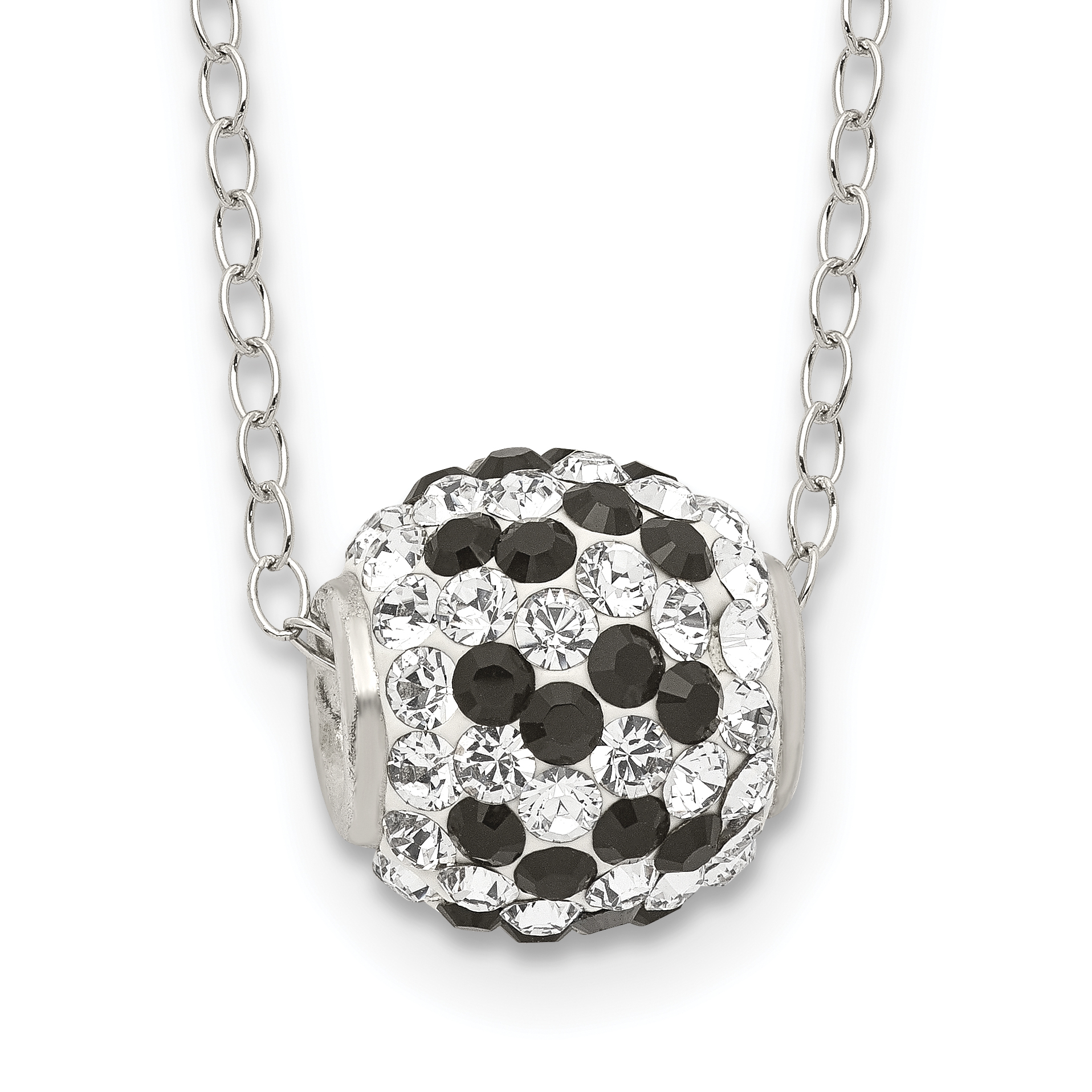 Sterling Silver Rhodium-plated Black and White Stellux Crystal Necklace (QG3116-18)