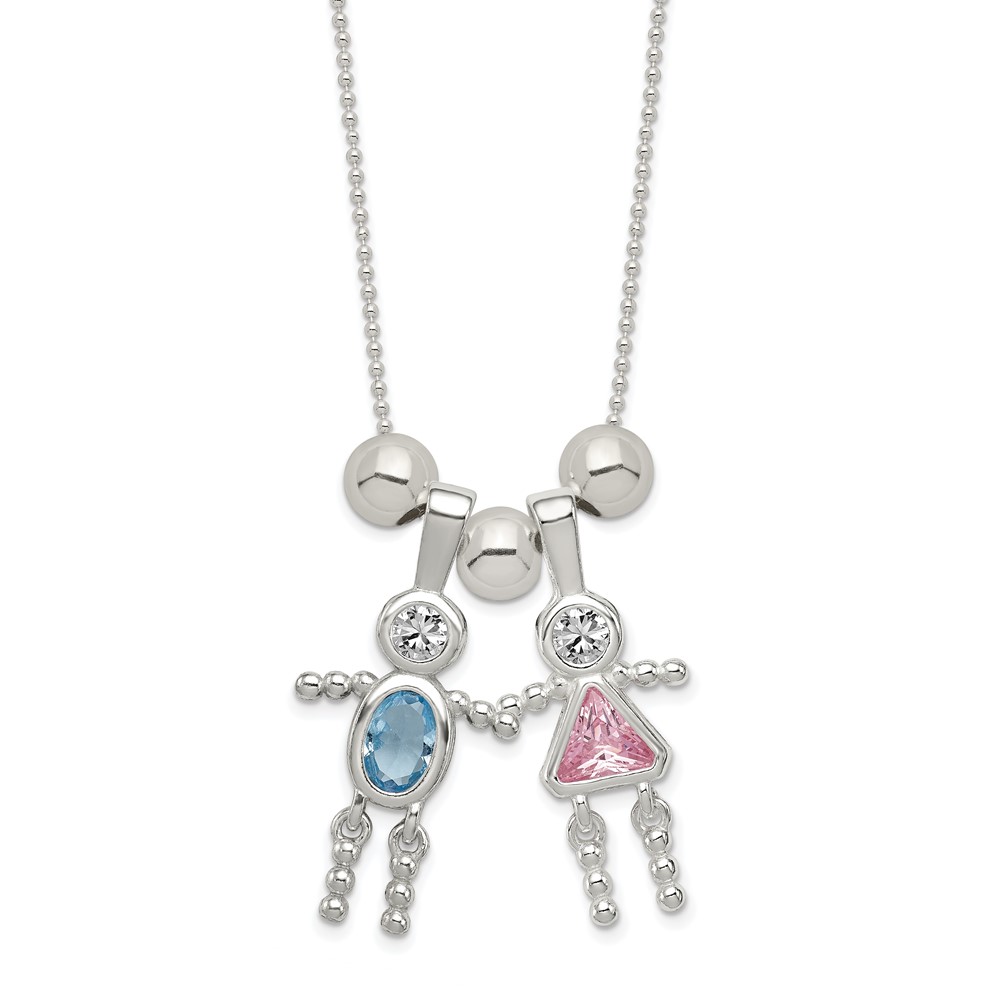 Sterling Silver Polished 3 Bead Necklace (QG3119-24)