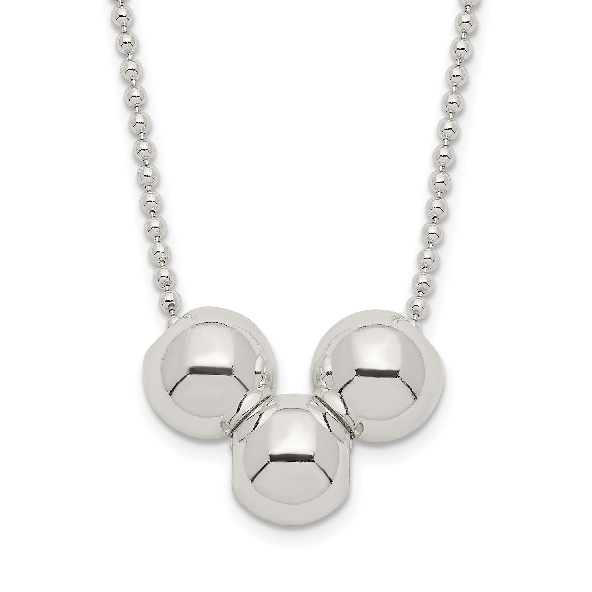 Sterling Silver Polished 3 Bead Necklace (QG3119-24)