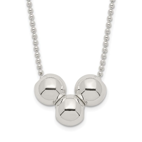 Sterling Silver Polished 3 Bead Necklace