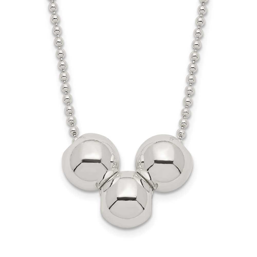 Sterling Silver Polished 3 Bead Necklace (QG3119-18)