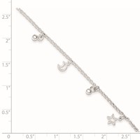 Sterling Silver Star and Moon Plus 1 Inch Extender - Total 10 Inch Anklet - 9in view 2