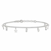 Sterling Silver Star and Moon Plus 1 Inch Extender - Total 10 Inch Anklet - 9in view 4