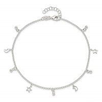 Sterling Silver Star and Moon Plus 1 Inch Extender - Total 10 Inch Anklet - 9in view 5