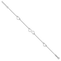 Sterling Silver Hearts Plus 1 Inch Extender - Total 10 Inch Anklet, 9" view 2