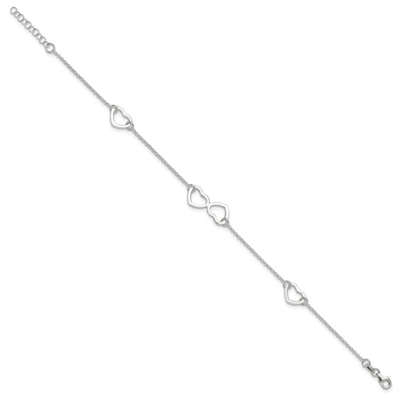 Sterling Silver Hearts 9 inch Plus 1 inch Extender - Total 10 inch Anklet