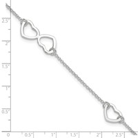 Sterling Silver Hearts Plus 1 Inch Extender - Total 10 Inch Anklet, 9" view 4