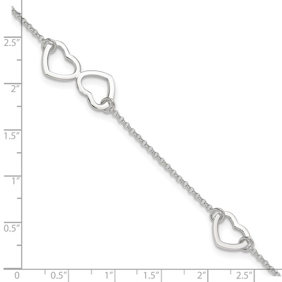 Sterling Silver Hearts 9 inch Plus 1 inch Extender - Total 10 inch Anklet