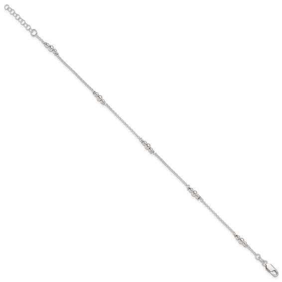 Sterling Silver Beaded 5-Station 10 inch Plus 1 inch Extender - Total 11 inch Anklet