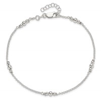 Sterling Silver Beaded 5-Station Plus 1 Inch Extender - Total 10 Inch Anklet, 9" view 5