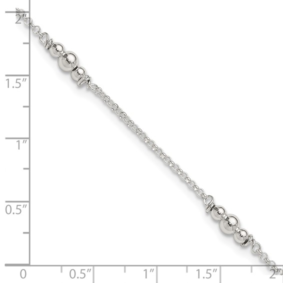 Sterling Silver Beaded 5-Station 9 inch Plus 1 inch Extender - Total 10 inch Anklet