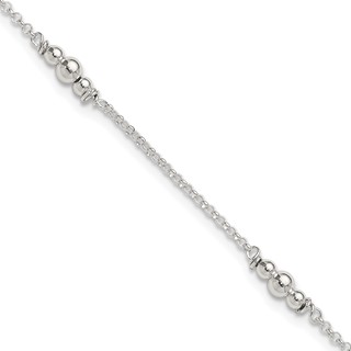 Sterling Silver Beaded 5-Station 10 inch Plus 1 inch Extender - Total 11 inch Anklet