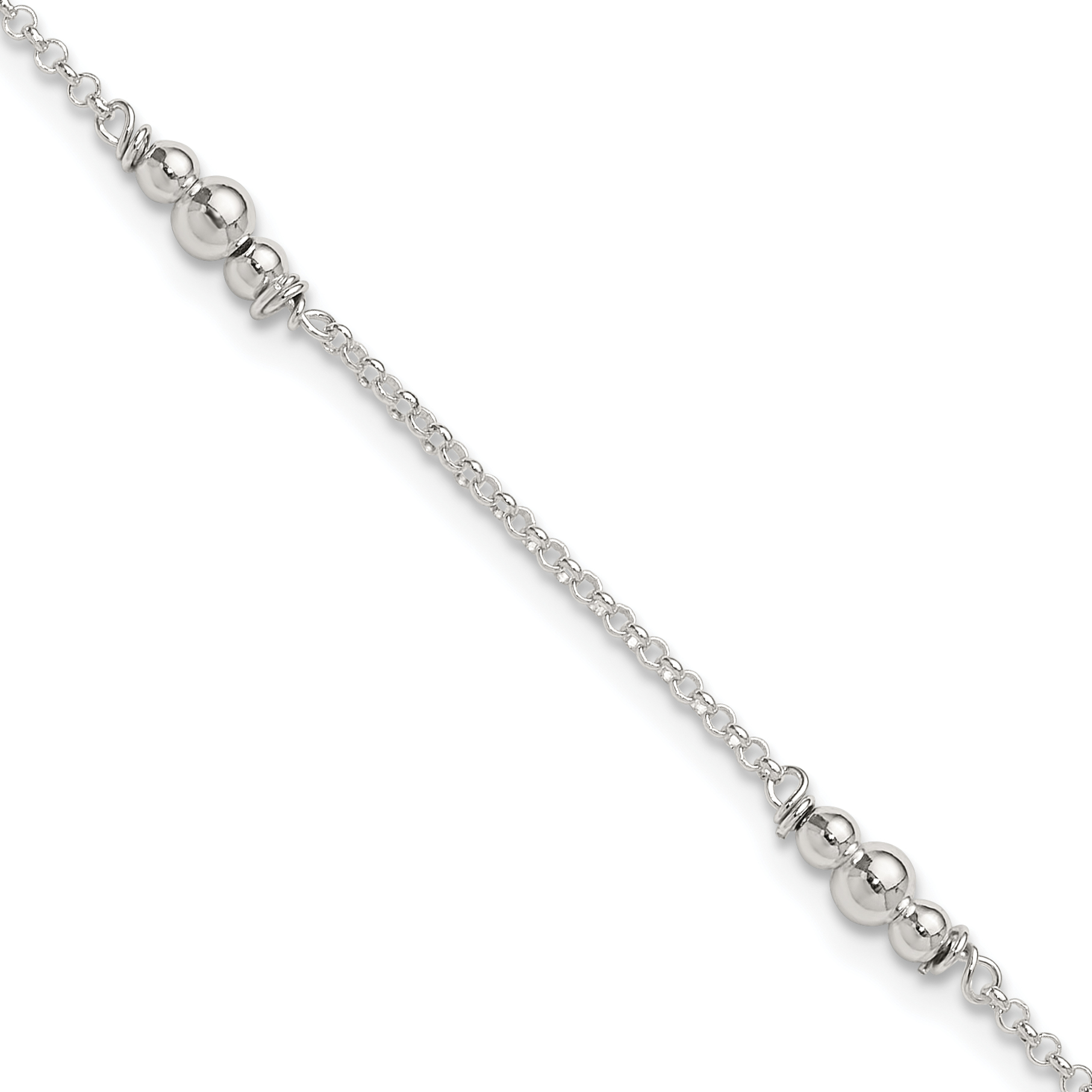 Sterling Silver Polished Bead 9in Plus 1in ext. Anklet (QG3136-9)