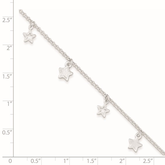 Sterling Silver Stars 9 inch Plus 1 inch Extender - Total 10 inch Anklet