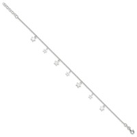 Sterling Silver Stars Plus 1 Inch Extender - Total 10 Inch Anklet, 9" view 2