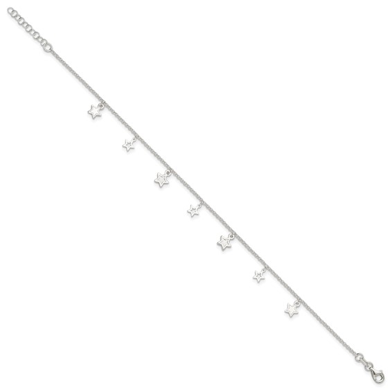Sterling Silver Stars 9 inch Plus 1 inch Extender - Total 10 inch Anklet