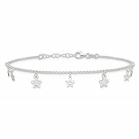 Sterling Silver Stars Plus 1 Inch Extender - Total 10 Inch Anklet, 9" view 4