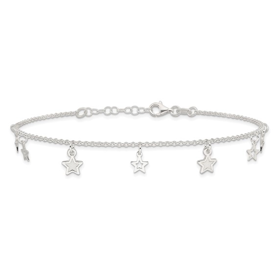 Sterling Silver Stars 9 inch Plus 1 inch Extender - Total 10 inch Anklet