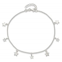 Sterling Silver Stars Plus 1 Inch Extender - Total 10 Inch Anklet, 9" view 5