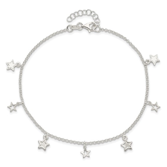 Sterling Silver Stars 9 inch Plus 1 inch Extender - Total 10 inch Anklet
