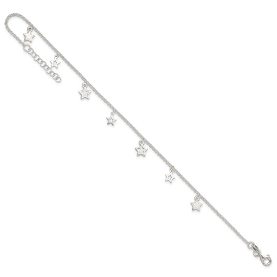 Sterling Silver Stars 9 inch Plus 1 inch Extender - Total 10 inch Anklet