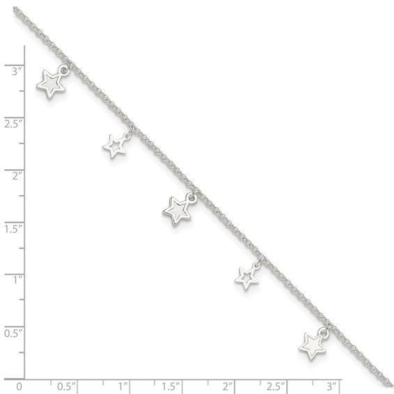 Sterling Silver Stars 9 inch Plus 1 inch Extender - Total 10 inch Anklet
