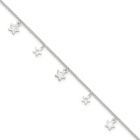 Sterling Silver Stars Plus 1 Inch Extender - Total 10 Inch Anklet, 9" view 1