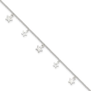 Sterling Silver Stars 9 inch Plus 1 inch Extender - Total 10 inch Anklet