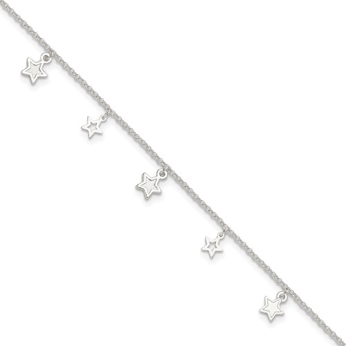 Sterling Silver Stars Plus 1 Inch Extender - Total 10 Inch Anklet, 9"