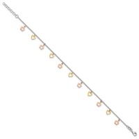 Sterling Silver Gold-tone Hearts and Rose-tone Flowers Plus 1 Inch Extender - Total 10 Inch Anklet, 9" view 2