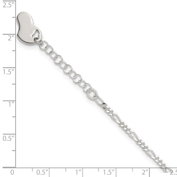 Sterling Silver Figaro with Heart Dangle 9 inch Plus 1 inch Extender - Total 10 inch Anklet