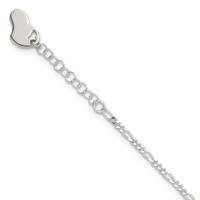 Sterling Silver Figaro Anklet with Heart Dangle Plus 1 Inch Extender - Total 10 Inch - 9in view 1